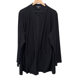 Eileen‎ Fisher Viscose Crepe Snap Mandarin Collar Jacket Women 1X Black Stretch